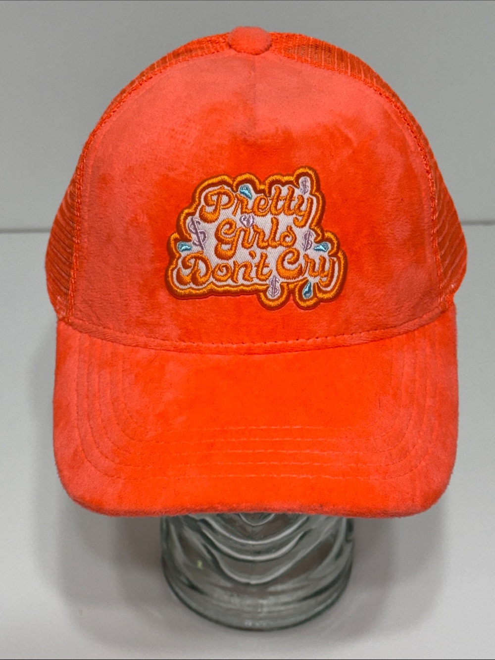Stack Bae 'Pretty Girls Don't Cry' Embroidered Patch Trucker Hat Velour Velvet